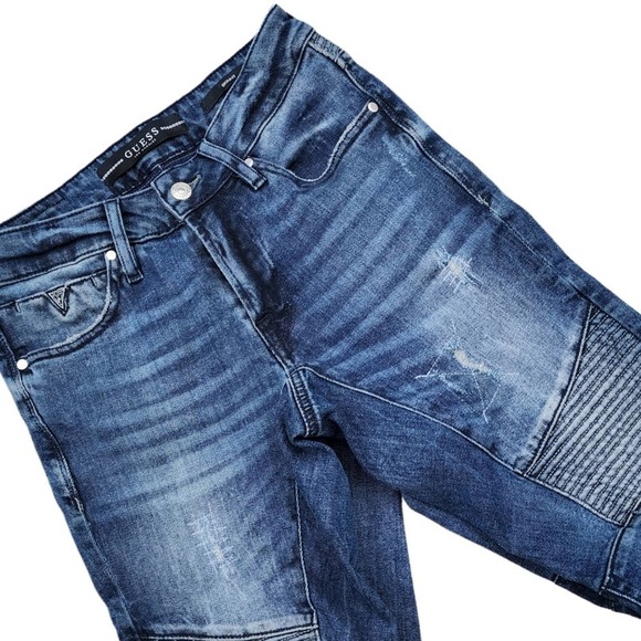 Guess Men's Skinny Jeans Patch 5 Pocket Blue Modern Original - Picture 8 of 9